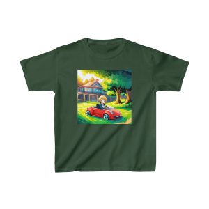 Cartoon Kid Driving a Ride-On Car - Kids Heavy Cotton Tshirt