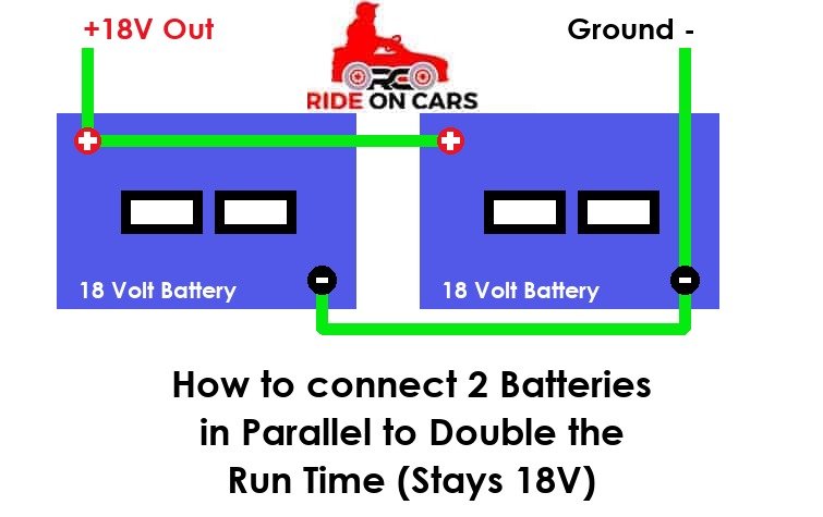 How to wire 2 batteries in parallel for Power Wheels: + to +, - to -, stays 18V with about double the run time